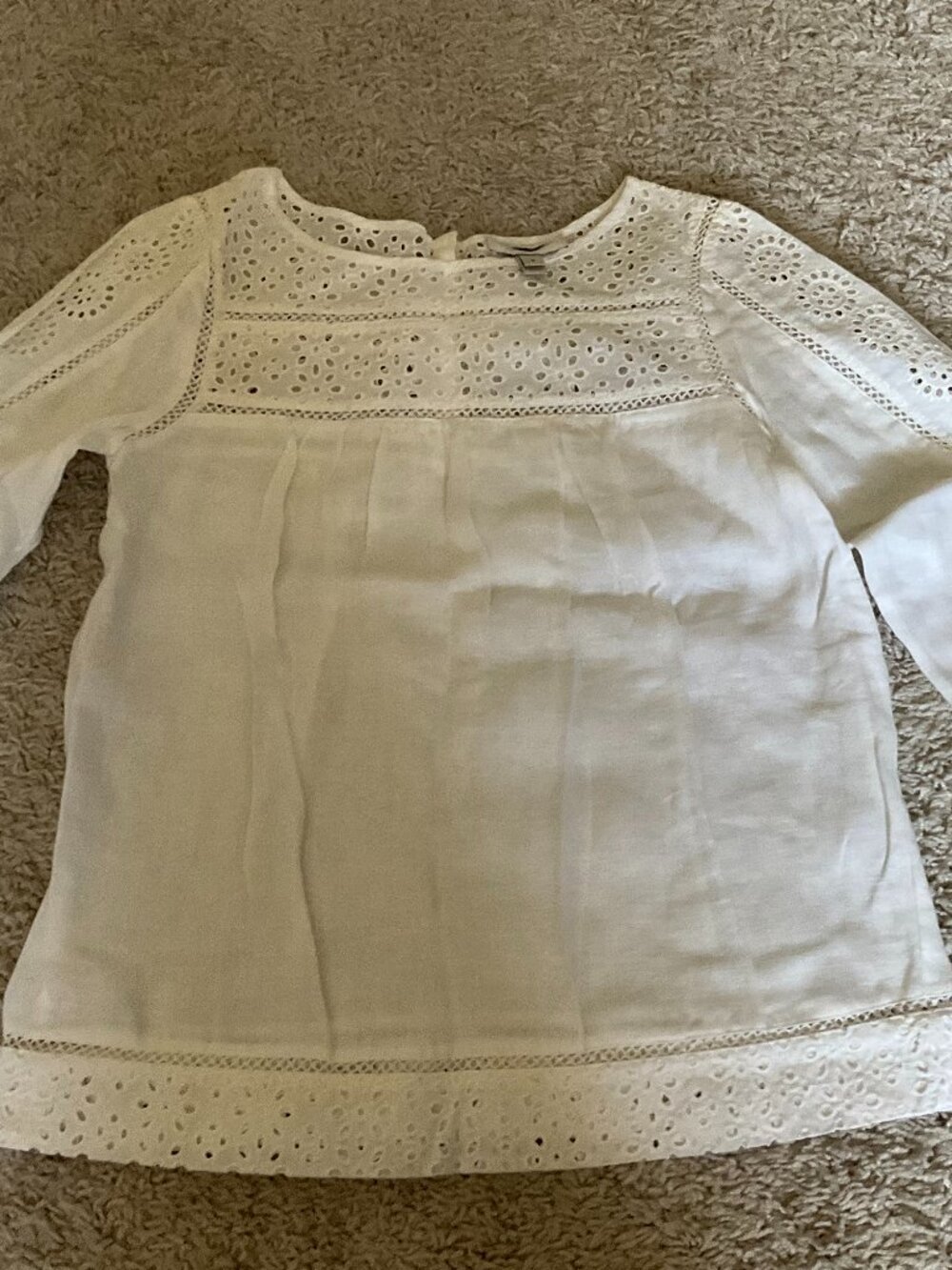J.Crew Eyelet Linen top blouse. Size: 0. Color: White. Item # 51243.